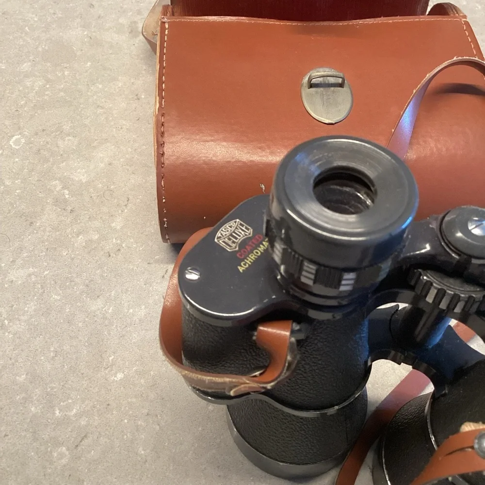 Vintage Black 7x50 Binoculars with Leather Case